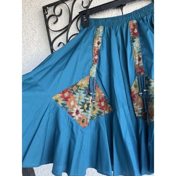 Malco Modes Western Ruffled Pleated Skirt - Size Small - Teal Blue - Picture 3 of 9